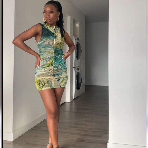 Nwt ZARA PRINTED TULLE DRESS GREEN - Picture 6 of 16